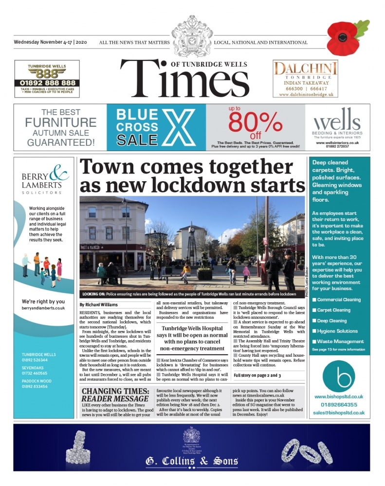 Read the Times of Tunbridge Wells  and Tonbridge 4th November 2020