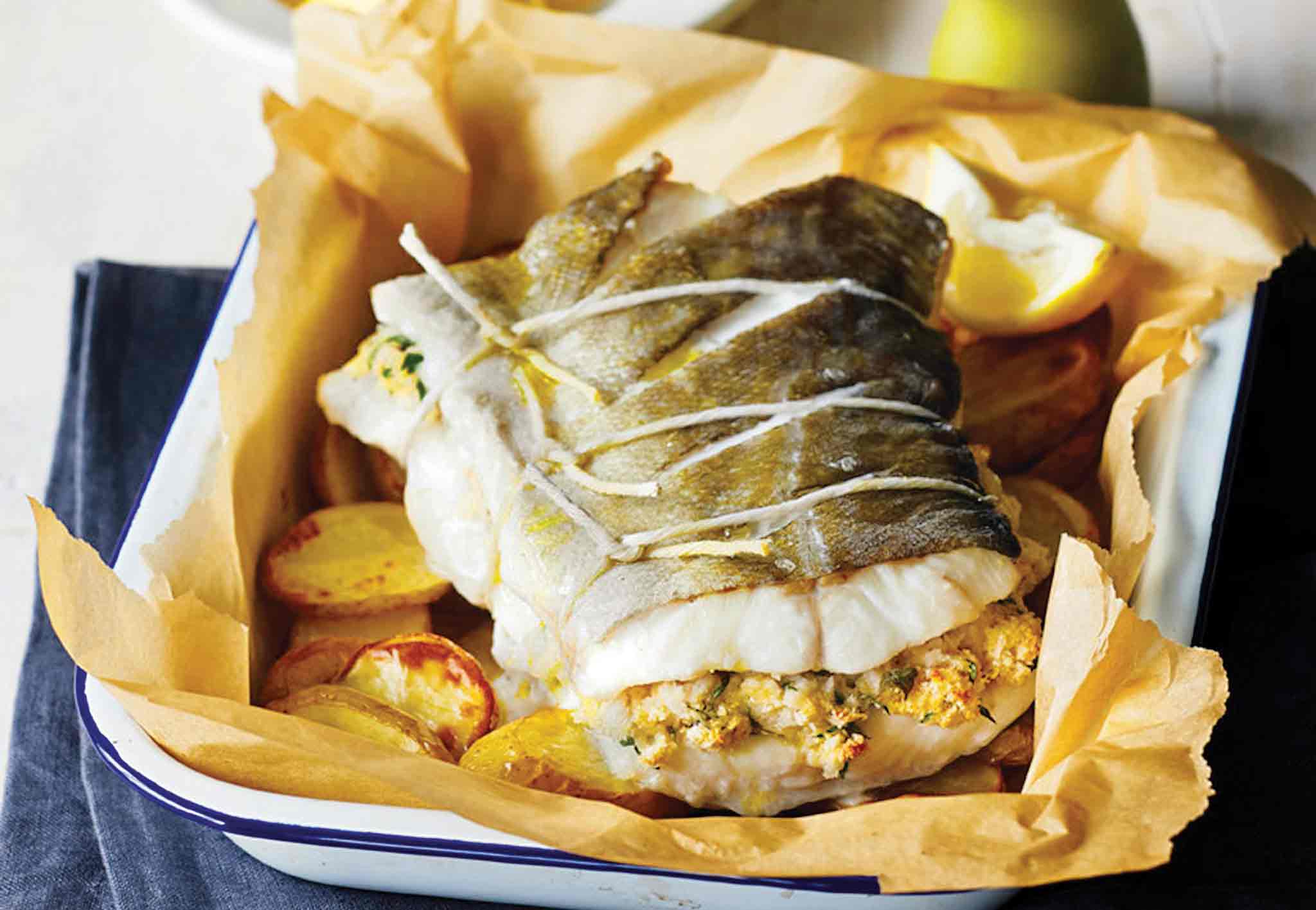 Cod (or Pollock) with herb and tomato butter