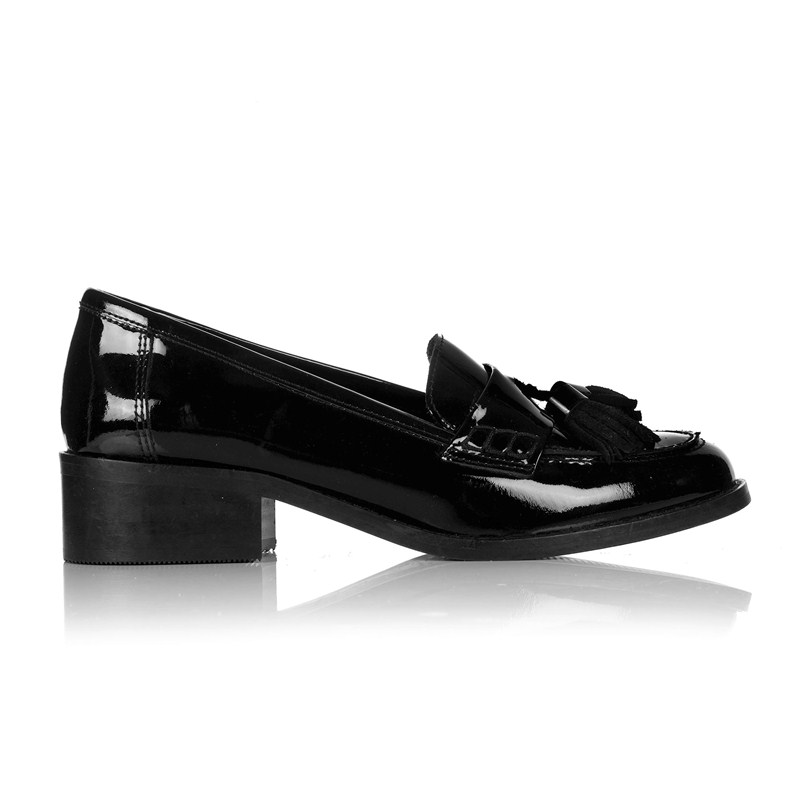 Leanne mid heel patent black loafer