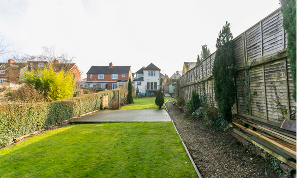 The garden for this property is long.