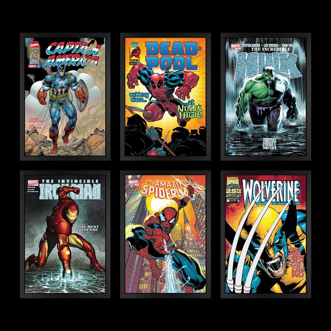 Marvel characters featured include wolverine, Deadpool, spiderman and iron man